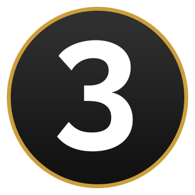 The number 3 in a black and gold circle.