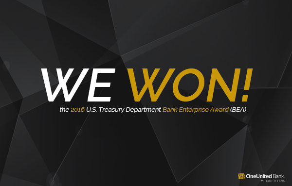 We Won | 2016 Bank Enterprise Award | OneUnited Bank