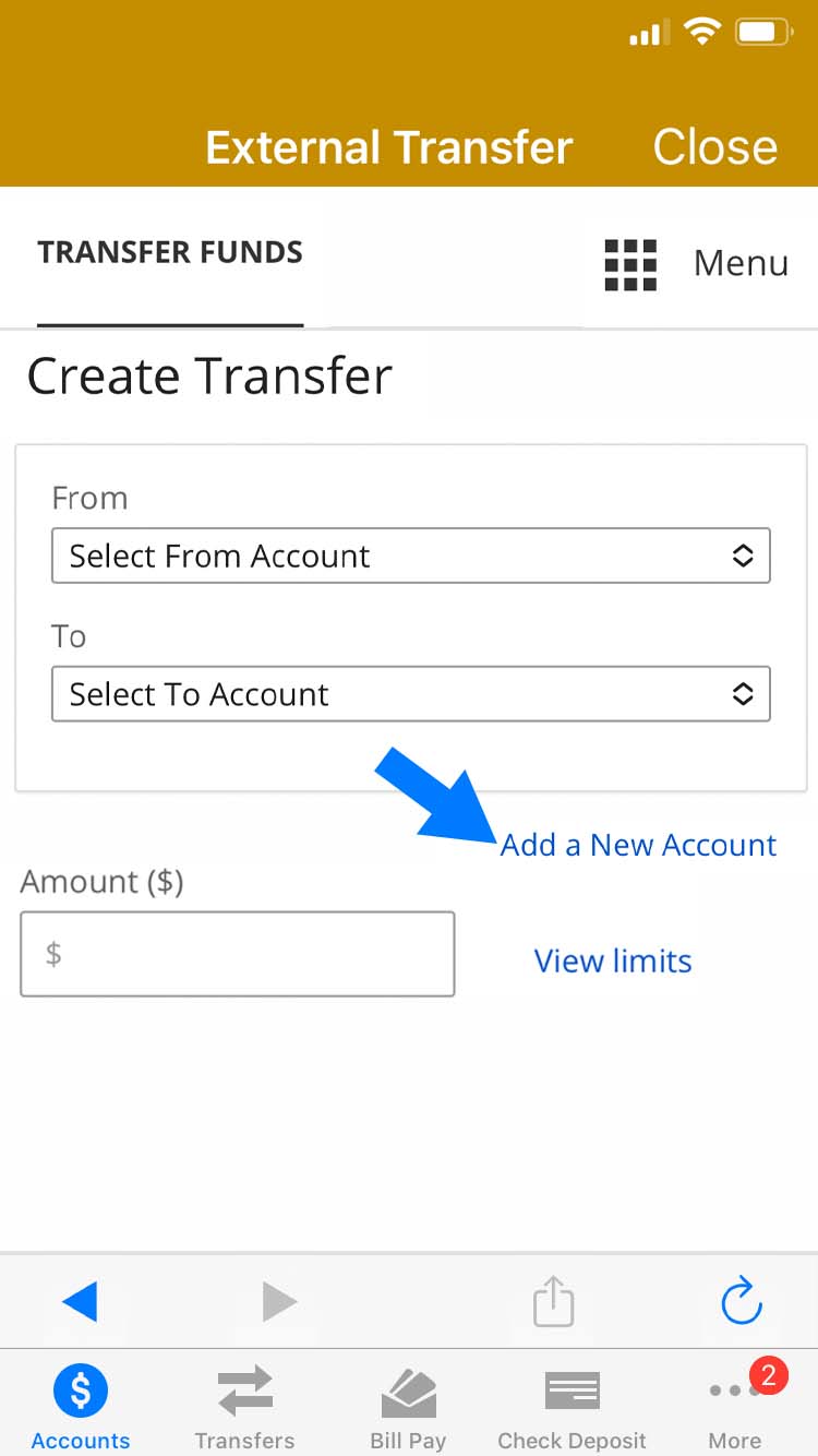 External Transfer Add New Account