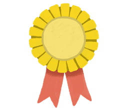 A yellow award ribbon on a white background.