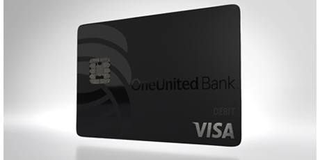 A black visa card on a white background.