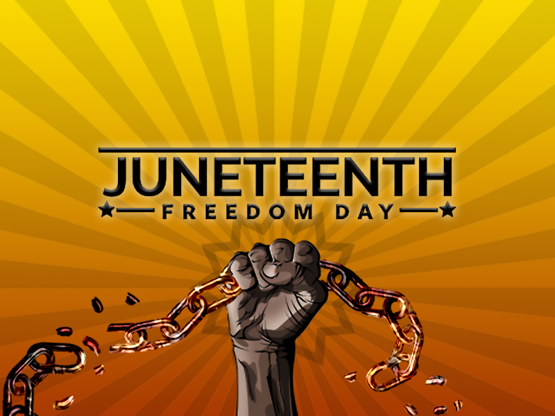 Juneteenth freedom day with a hand holding a chain.