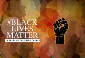 The black lives matter logo with a fist.