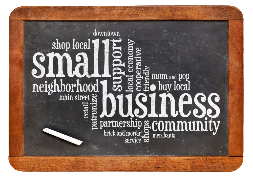 small business word cloud on a vintage slate blackboard