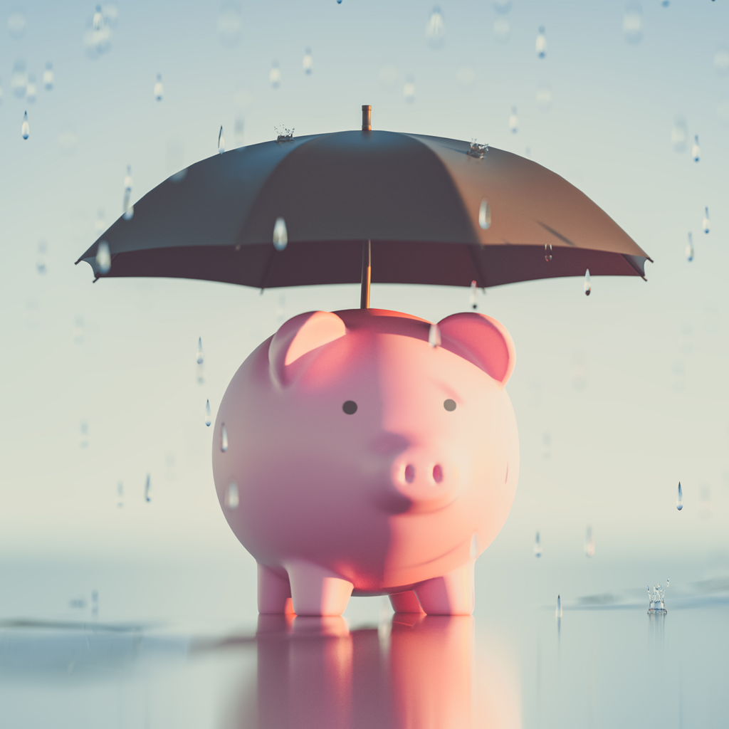 piggy bank with an umbrella above it and its raining