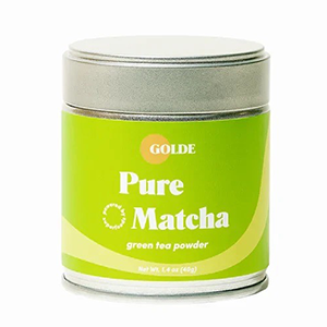 Pure matcha powder in a tin.