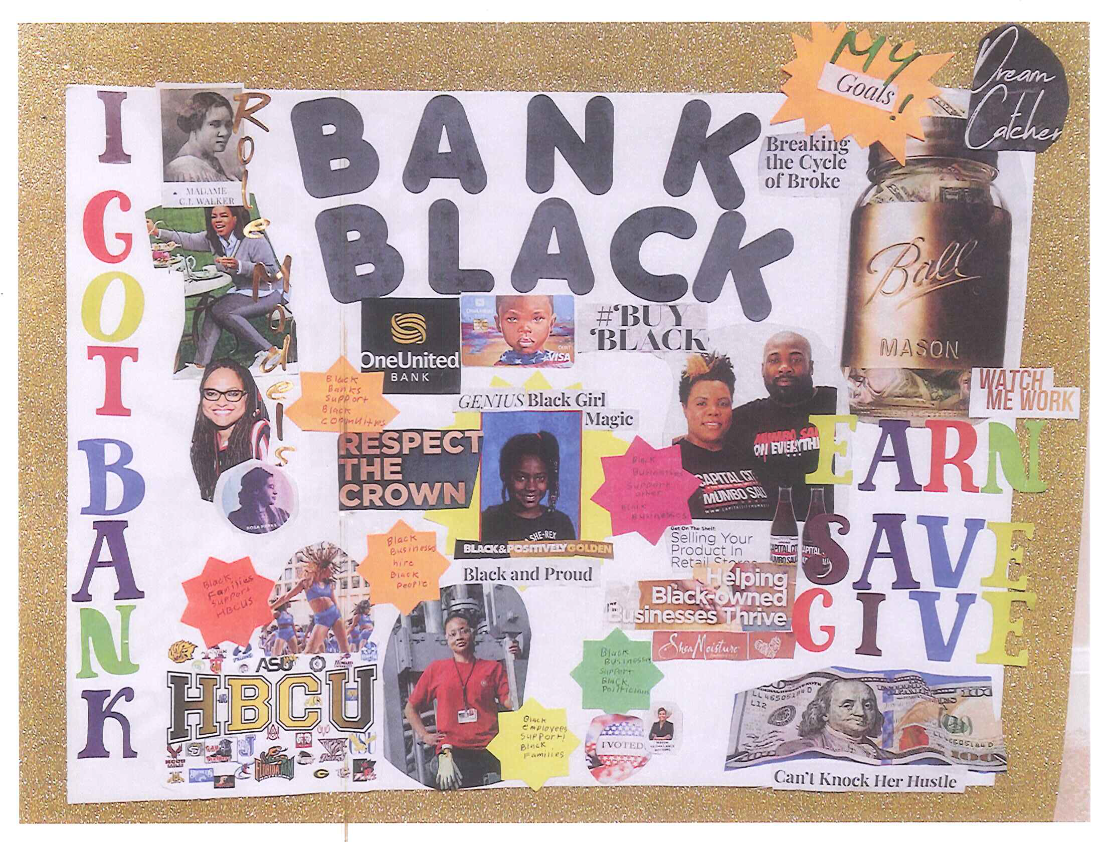 A poster with the words bank black on it.
