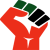 A red and green logo on a black background.