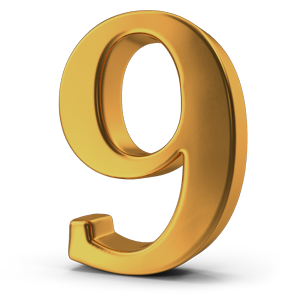 3D gold number 9 in gold image