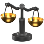 A black and gold balance scale with two empty, evenly balanced bowls on each side.