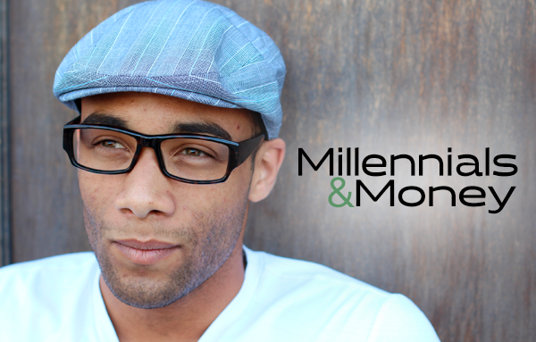 A man wearing glasses and a hat with the words millennias and money.