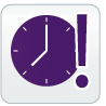 A purple clock icon with an exclamation mark.