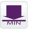A purple button with the word mini on it.