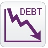 A debt icon with an arrow pointing down.