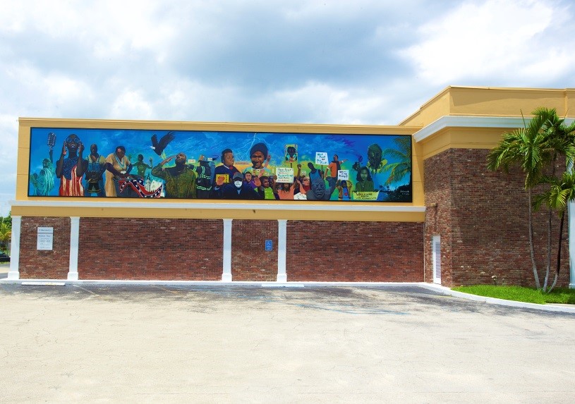 A mural painted on the side of a building.