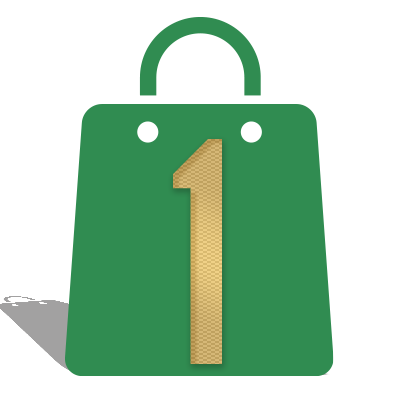 1 A green and gold banner with the number one on it.