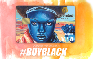 A woman is painting a picture of a woman with the words buy black.