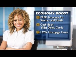 A woman sitting in front of a computer with the words economy boost.