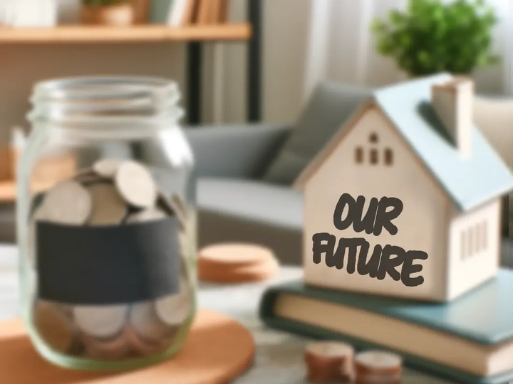 A jar of money labeled "our future" as a symbol of financial planning for couples.