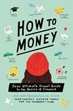 Book cover titled "how to money: your ultimate visual guide to the basics of finance" with icons related to education and money management.