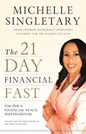 A woman in a pink suit features on the cover of a book titled "the 21 day financial fast" by michelle singletary.