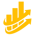 Yellow bar chart with three vertical bars and two curved arrows wrapping around the bars, all on a black background.