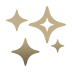 Four gold star-shaped sparkles of varying sizes on a light gray background.