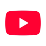 Red YouTube logo featuring a white play button in the center on a black background.