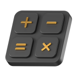 A black keypad with four raised gold buttons displaying plus, minus, equals, and multiplication symbols.
