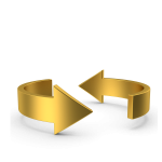 Two gold, curved arrows facing each other with tips almost touching, forming a partial circular shape on a transparent background.