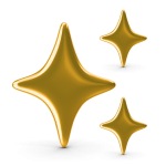 Three gold sparkling star shapes on a transparent background.